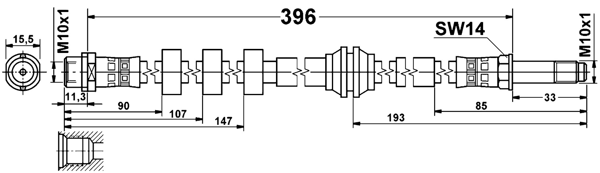 ATE Original Rear Brake Hydraulic Hose for Audi, Porsche 331372 ATE 416-331372